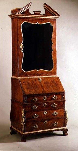 George I bureau bookcase with bombe sides by English School